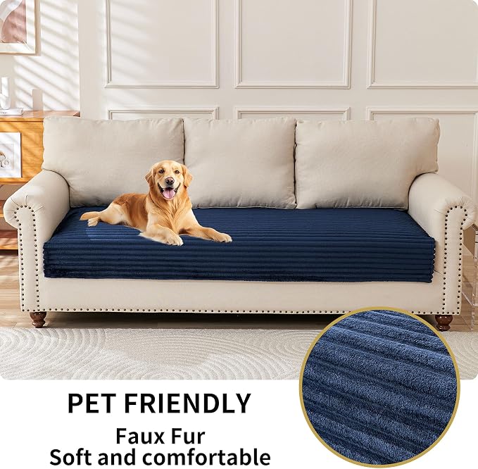 HAOMAIJIA Waterproof Couch Cover for Dogs Washable,Faux Fur Pet Couch Covers for Sofa,Soft Dog Bed Cover Non-Slip Couch Covers for 3 Cushion Couch Sofa Pet Friendly (Navy Blue, 23" x 23" 2 Pack)