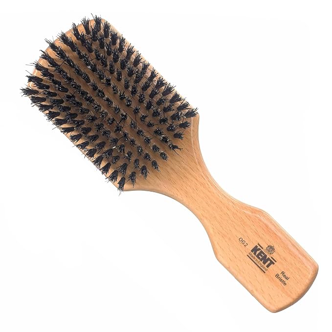Kent OG2 Club Hair Brush, Small Boar Bristle Hair Brush for Men, Natural Boar Bristle Beard Brush for Men, Beechwood Kent Brush for Hair and Beards and Beard Straightener