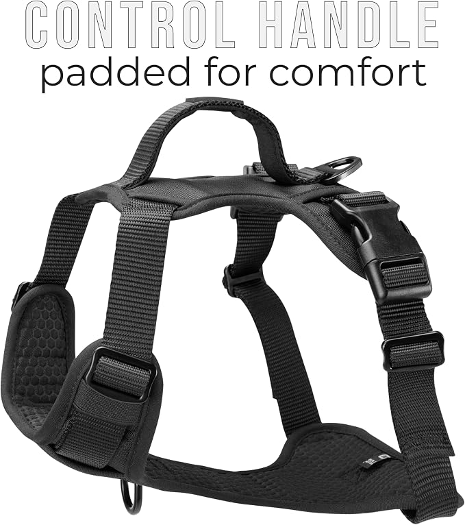 TUG No-Pull Dog Harness, 2 Leash Clips + Padded Handle (Small, Black) | Water-Resistant Padded Interior | No-Pull Front Clip | Padded Back Handle | Adjustable Straps