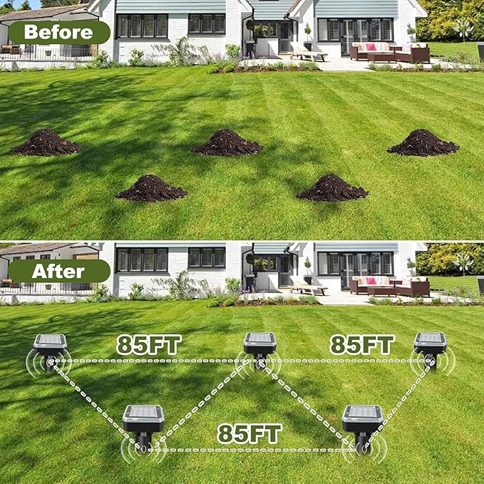 8 Pack Ultrasonic Mole Repellent,Solar Powered Gopher Mole Repellent Stakes for Chipmunks,Snake,Gophers,Voles,Waterproof Sonic Moles Deterrent for Outdoor House (8 Pack)