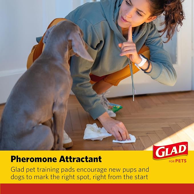 Glad for Pets Giant Activated Carbon Training Pads, 30 x 36 In, 24 Count | Adhesive backing and wall protection for leak-proof, super-absorbent day-to-night coverage
