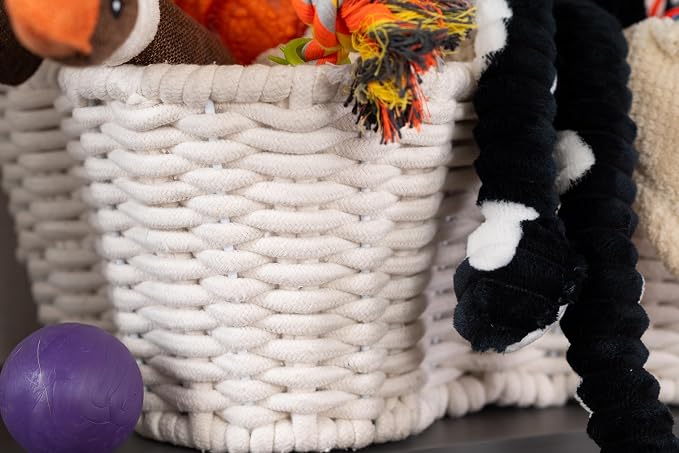 OtterPets Dog Toy Basket, Cotton Rope Bone Shaped Dog Toy Bin, 17x13” | Handmade dog toy box, dog toy storage, dog basket, basket for dog toys, dog storage, 17 x 13 in, natural cotton rope