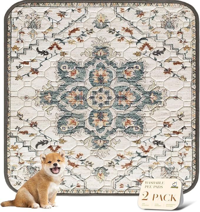 nunubaby Washable Pee Pads for Dogs, Stylish, Non-Slip and Leak-Proof Pee Pads. Reusable Potty Pads for Dogs for Crates and Floors.(Beige/Floral, 54" x54" )