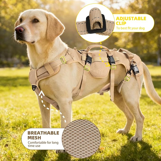 PUPTECK Dog Lift Harness for Medium Large Sized Dog, Rehabilitation Sling for Hind Leg Support, Multifunctional Mobility Assistance Harness for Old, Disabled, Joint Injuries, Paralysis Dogs, Brown L