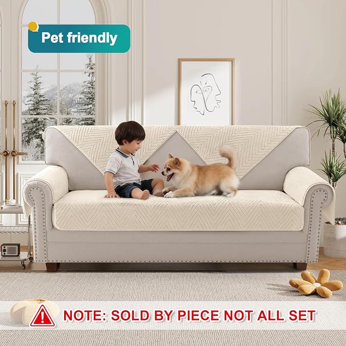 Turquoize Waterproof Couch Cover for Dogs Fuzzy Pet Couch Covers for Sofa Thick Dog Bed Cover Non-Slip Sofa Covers for 2 Cushion Couch Protector Slipcover Pet Friendly (Beige, 36" x 36")