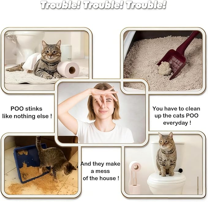 Cat Toilet Training Kit, Reusable Plastic Litter Box Trainer with Replaceable Feather Toy for Indoor Cats (Gray)