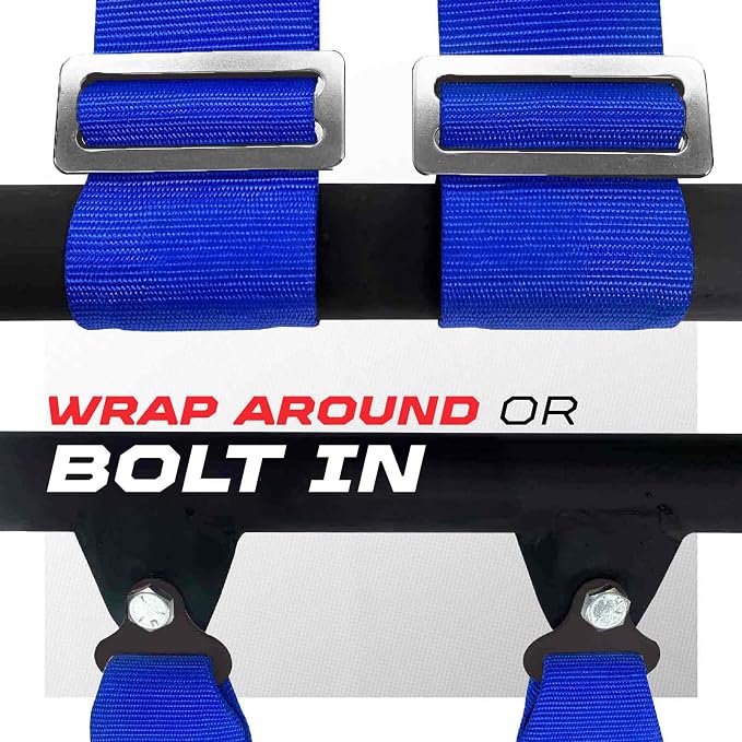 1pc 50 Cal Blue 5 Point Harness w/ 2" Straps, Racing Harness Seat Belt | Ultra Kush padding, Race latch quick release hardware. Universal Fit for UTV, RZR, race car. Part# 6009A6