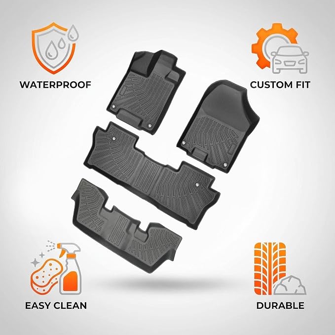 Floor Mats for 2016-2022 Honda Pilot 7 Seats (No Elite Models) All Weather Trunk Mat Cargo Mat TPE Trunk Liner Back Seat Cover Pilot Accessories (Floor Liner+Cargo Liner with Backrest Mat)
