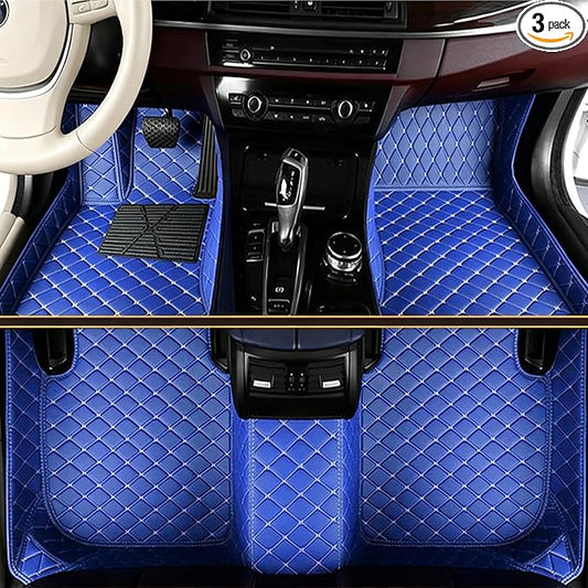 Custom Leather Floor Mats with Picture & Text, One-of-a-Kind Interior Accessories, All-Weather Fit 99% Vehicle Models - Blue