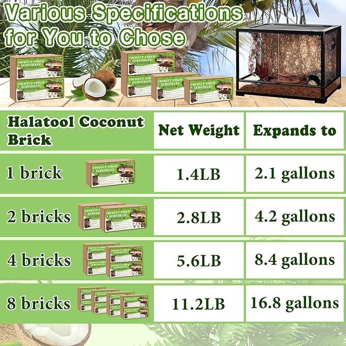Halatool 4 Pack Compressed Coconut Fiber Substrate for Reptile, 100% Organic Premium Coconut Husk Substrate Terrarium Bedding for Tortoises Beard Dragon Leopard Gecko Snake Tarantula Worm Bins