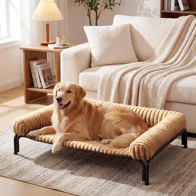 Czpalo Elevated Dog Bed with Removable Bolster Cushion Mat, Raised Pet Cot for Extra Large Sized Dogs with Breathable & Washable Mesh, Indoor & Outdoor Pet Hammock with Skid-Resistant Feet.