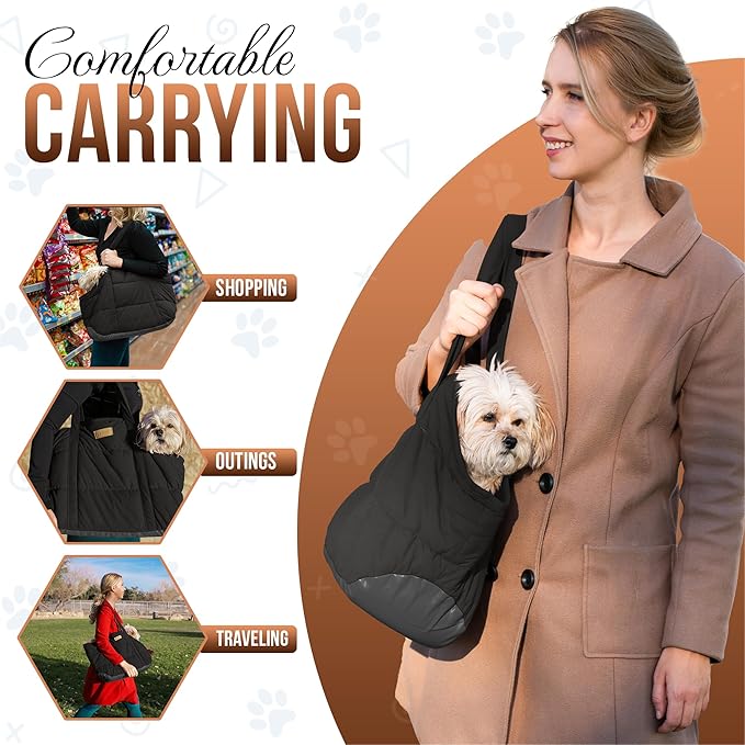 Plush Dog Purse Carrier for Small Dogs, Soft Tote Bag with Safety Harness Clip, Cozy Pet Carrier for Dogs Under 15 lbs, Comfortable Shoulder Carrier for Travel, Black 2.0