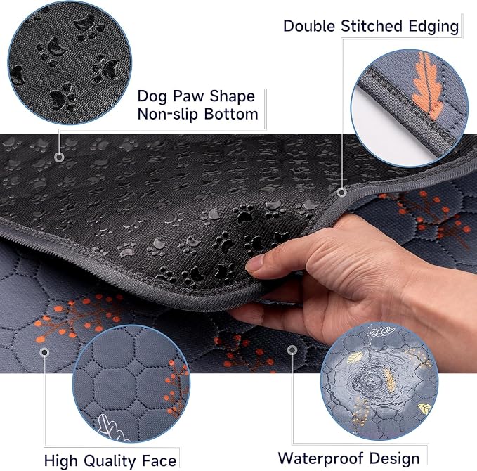 Sunheir Washable Pee Pads for Dogs Large 24" x 72" 2-Pack Reusable Puppy Pads Pet Training Pads, Absorb Dog Mats, Whelping Pad, Non-Slip Protects Against Urine Leakage, Runner Rug (Leaves - Deep Grey)