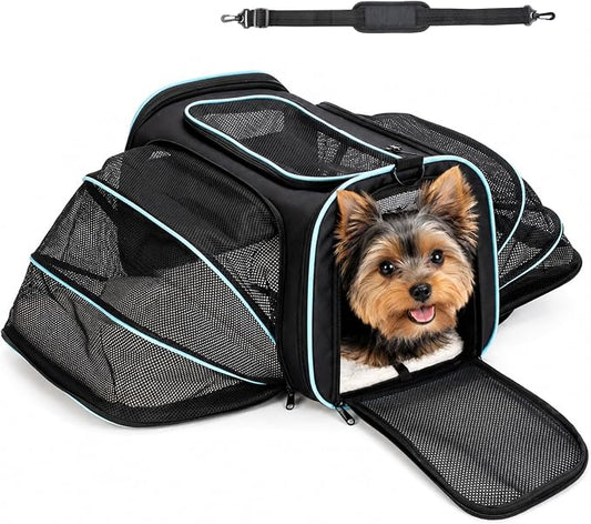 Soft-Sided Expandable Small Dog Carrier, Airline Approved for Traveling | Durable Mesh Large Cat Pet Puppy Flight Carrier for Kittens, Puppies and Rabbits, 17x11x11 Inches