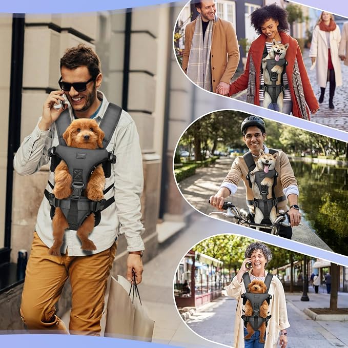 YUDODO Front Pet Carrier Backpack for Small Dog, Legs Out Dog Chest Carrier | Safety Belt, Ergonomic Support, Hands Free, Durable & Comfortable, For Walking Hiking Cycling, Black, M