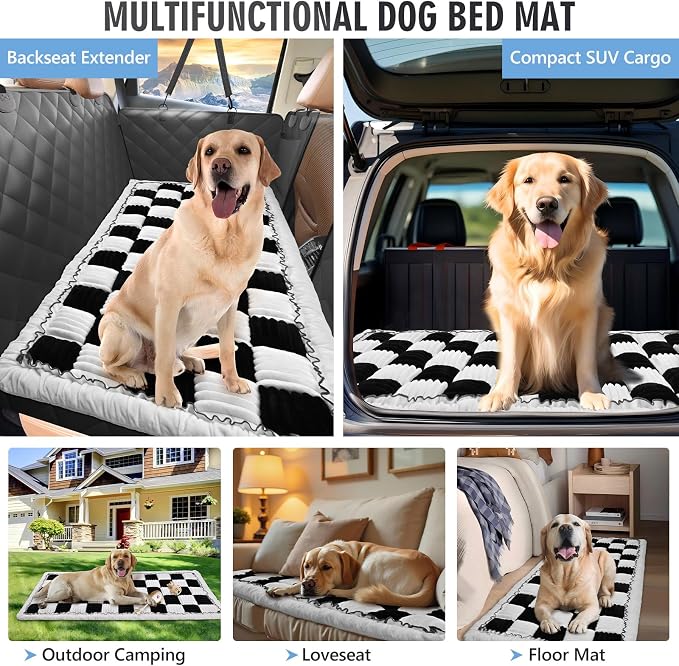 Dog Bed for Car Back Seat, Non-Slip Backseat Pet Mat Standard | Soft Blanket for Travel, Plaid Flannel, Quilted PP Cotton Filling, Non-Slip Backing, Machine Washable, Fit Backseat Extenders