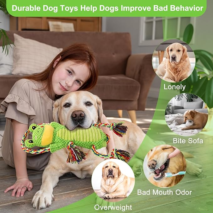 Drmstow Interactive Chew Proof Dog Toys for Boredom & Anxiety - Plush with Squeaker & Crinkle Sound & Ropes for Small, Medium, Large Dogs