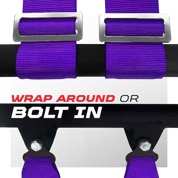 1pc 50 Cal Purple 4 Point Harness 2" straps, Racing Harness Seat Belt | Ultra Kush padding, Push Button quick release hardware. Universal Fit for UTV, RZR, race car