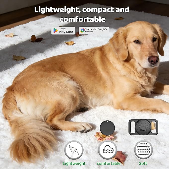 GPS Collar for Dogs,Pet Tracker (Android Only) Smart tag,Waterproof Compatible with Google Find My,No Monthly Fee,Advanced Tracking Solution Smart Collar for Pet Safety Ideal Small Large Dogs