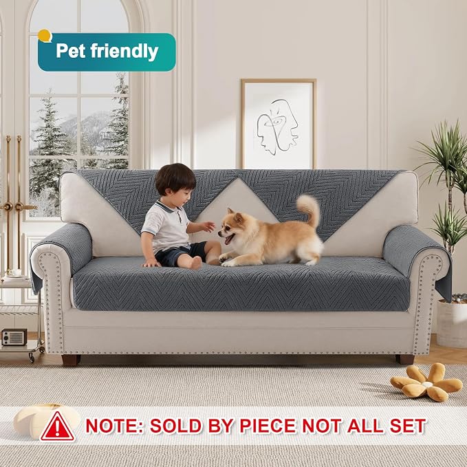 Turquoize Waterproof Couch Cover for Dogs Fuzzy Pet Couch Covers for Sofa Thick Dog Bed Cover Non-Slip Sofa Covers for 2 Cushion Couch Protector Slipcover Pet Friendly (Grey, 36" x 48")