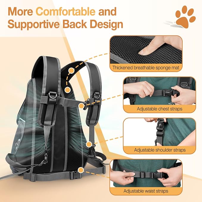 YUDODO Dog Front Carrier Backpack, Top & Side Windows Dog Backpack | Sunshade Hood, Ventilated, Safety Belt, Breathable, Lightweight, Reflective Strip, Pocket Storage, Adjustable, Black Pro, M