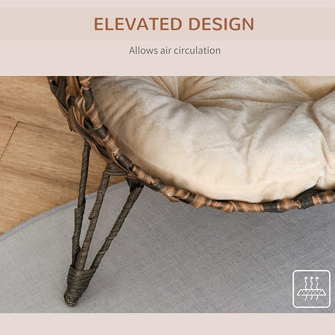 PawHut 20.5" Weaved Cat Bed with Cushion, Brown | Elevated Hand-woven Braided Banana Leaf Kitten House Condo