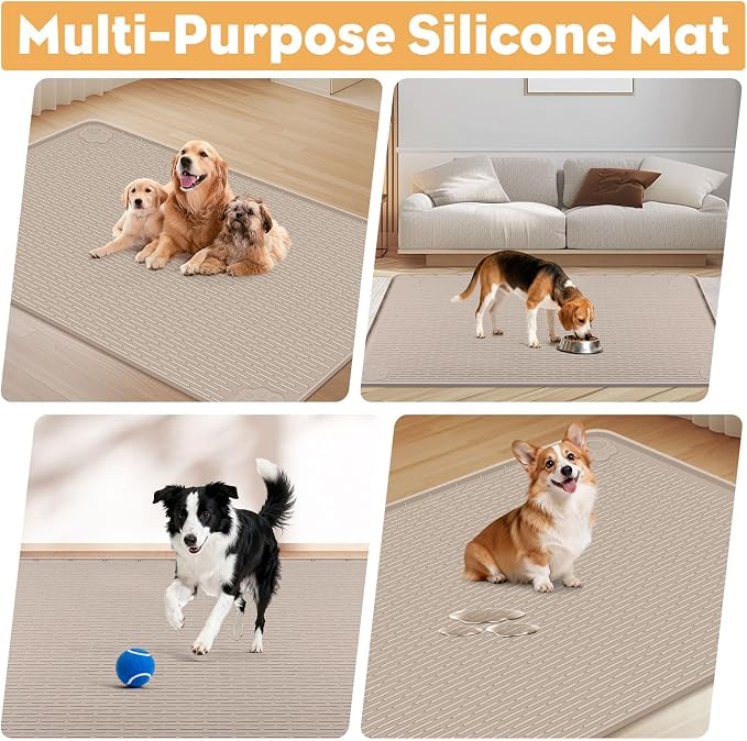 57" x40" Pee Pad Holder for Dogs Puppy Pad Holder Khaki | Extra Large Silicone Pee Tray for Dog Training Floor Protection Raised Edge Dog Potty Tray, No Pee Pads(