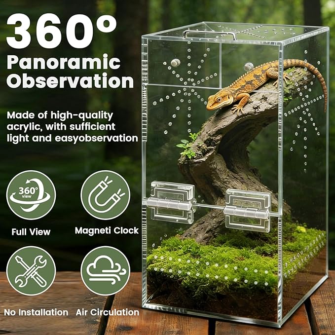 Jumping Spider Enclosure, 6"×6"×11.8" Escape Proof Transparent Acrylic Enclosure, Magnetic Door Acrylic Tarantula Terrarium with Feeding Port, Praying Mantis Terrariums, Arboreal Tarantula Cribs