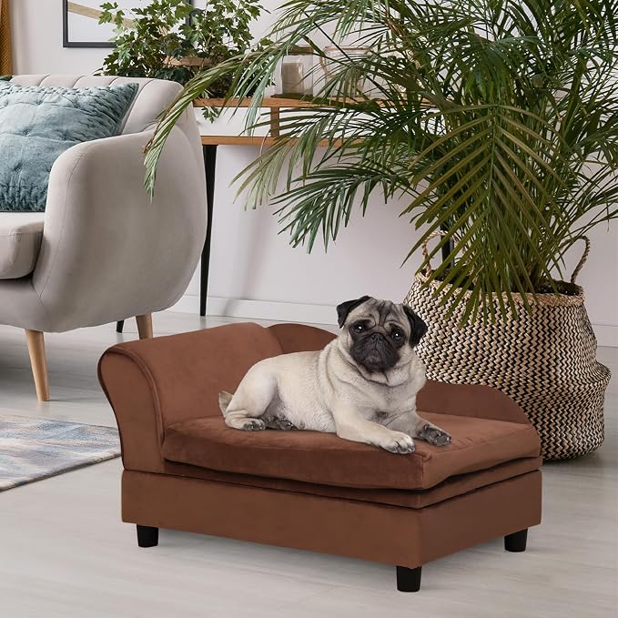 PawHut Luxury Fancy Dog Couch with Hidden Storage, Small Dog Sofa Bed with 2" Soft Foam, Modern Pet Furniture for Puppies & Little Breeds, Brown | Small Dog Sofa Bed with 2" Soft Foam, Modern Pet Furniture for Little Breeds