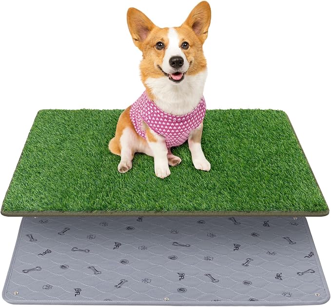 Dog Grass Pad with Tray, 18x30 Dog Litter Box for Patio Balcony Apartment | Floral，Grass Mat with Pad, Artificial Turf Grass, Puppy Indoor Outddor Potty Training, Washable Reusable, Leakproof, Pee On