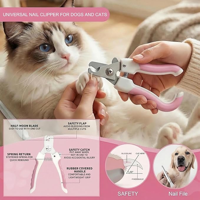 12PCS Dog Bath Kit & Dog Brush Kit for Dogs & Cats - Professional Pet Grooming Tools Set with Shedding Brush, Bath Scrubber, Dematting Comb & Storage Bag - Complete Dog Washing Essentials, Pink