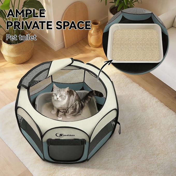 Siedihit Dog Cat Playpen, Puppy Pet Playpen Indoor for Small Dog Crate Tent Cage Outdoor, Portable Pop Up Dogs Enclosure Kennel with Carrying Case for Dogs/Cats/Rabbits(Grey, Small