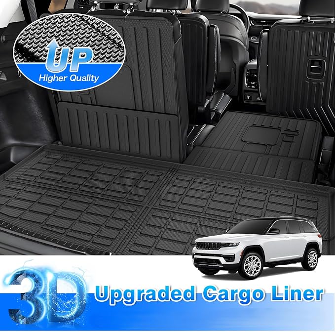 Cargo Mat Fits for Jeep Grand Cherokee L 2021-2025 2026, All Weather TPE Rear Cargo Liner Trunk Mat with 3rd Row Seatback Cover for Jeep Grand Cherokee L Accessories