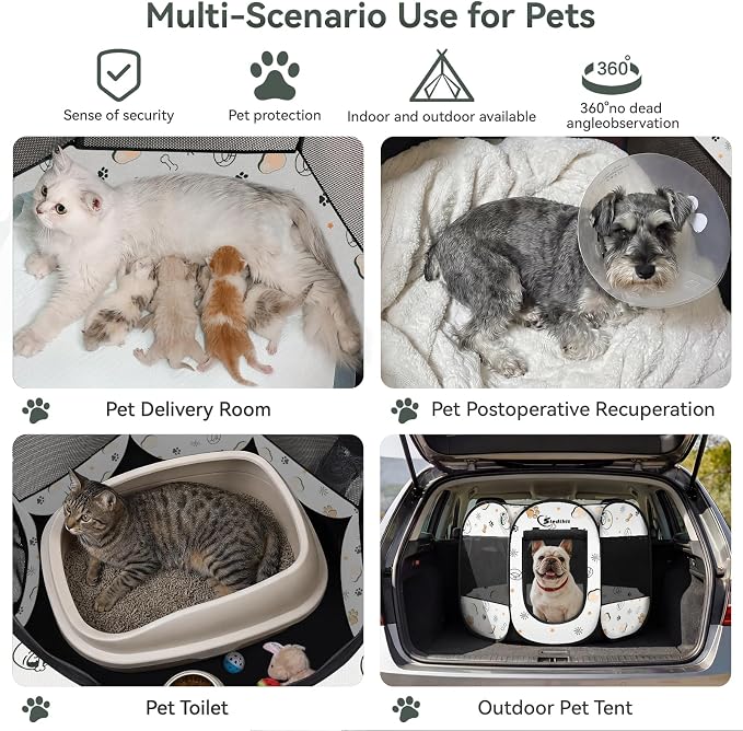 Siedihit Dog Playpen, Medium Dogs Tent Crates Cage Indoor/Outdoor | Portable Pop Up Dog Kennel Playpen with Carrying Case for Dogs/Cats/Rabbits(Cute, Medium)