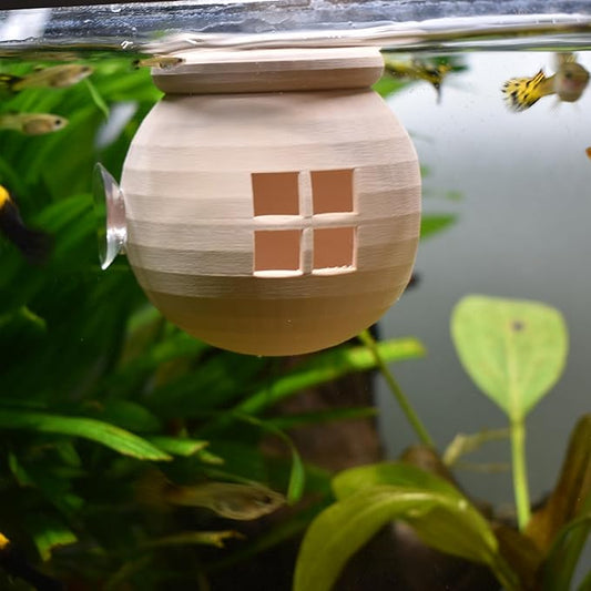 Floating Cozy Betta House, Natural Floating Betta Hide Out, Aquarium Fish Hammock, Relaxing & Stress Relief, Suction Cup Included, 2.9" W x 2.6" H (Natural Brown)