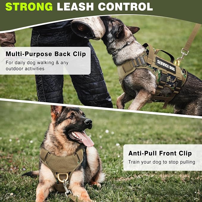Service Dog Vest Harness for Large Dog, Tactical Working MOLLE Vest with 10 Pet Patches, No Pull Heavy Duty Harness for Training Hunting Walking