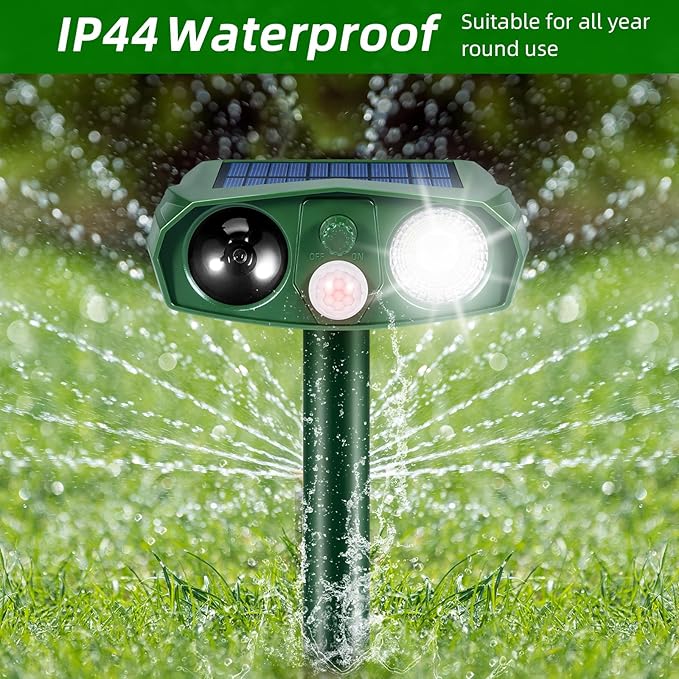 Solar Animal Repellent Outdoor, 4 Pack Ultrasonic Deer Deterrent Devices with Motion Sensor, Garden Deterrent for Cats Squirrels Rabbits Rodents, Waterproof Cat Repellent for Yard