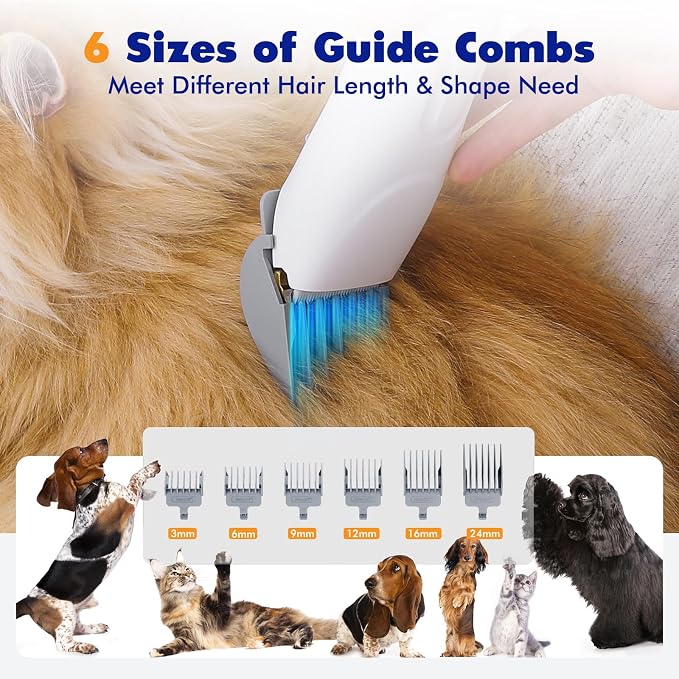 Rywell Dog Grooming Vacuum Kit, 12000Pa Suction, 1.5L Capacity, Low Noise | Includes clippers and brushes, pet hair trimmer for shedding, home use grooming tool