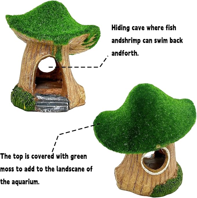 Tfwadmx Aquarium Decoration House Resin Hollow Hideout House Moss Cave Betta Fish Log Ornament Tank Hideaway Accessories for Mini Small Fish Shrimp