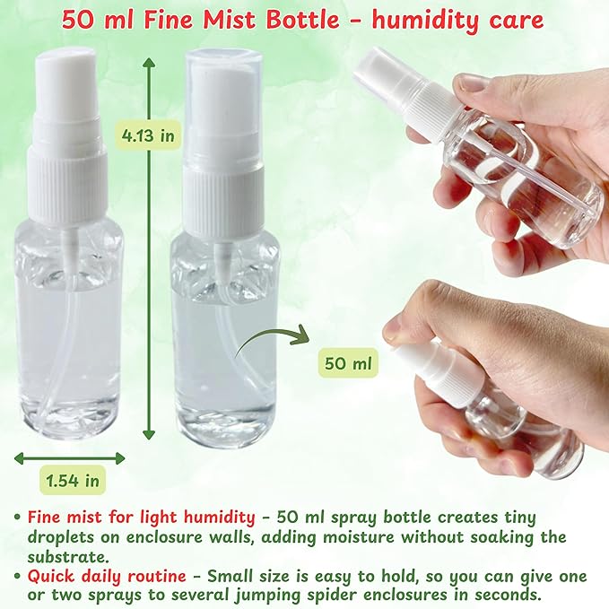 Jumping Spider Water Enclosure Accessories Kit, 3pcs Mini Water Dispenser with 30 Replace Cotton Cores Mist Bottle, Jumping Spider Habitat Decoration, Tarantula Enclosure Accessories (White, 3 PCS)