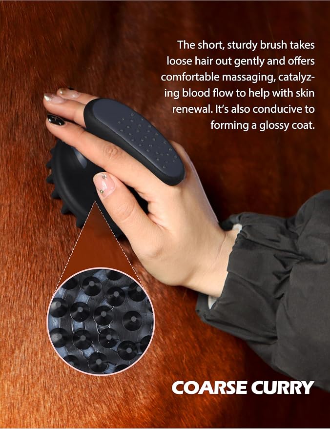 Harrison Howard Horse Grooming Kit 9 Piece with Tote, Non-Slip Silicone Grip Brush Set for Horses, Shedding Bathing Daily Care, Beginner Friendly Black