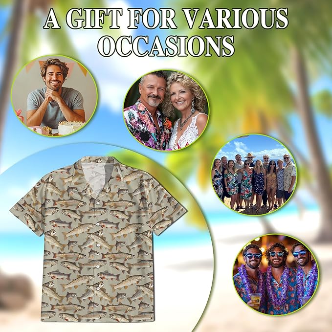 Fishing Crappie Hawaiian Shirt for Men, Button Down Summer Beach Short Sleeve, Fishing Lover Gifts, Sizes S-5XL