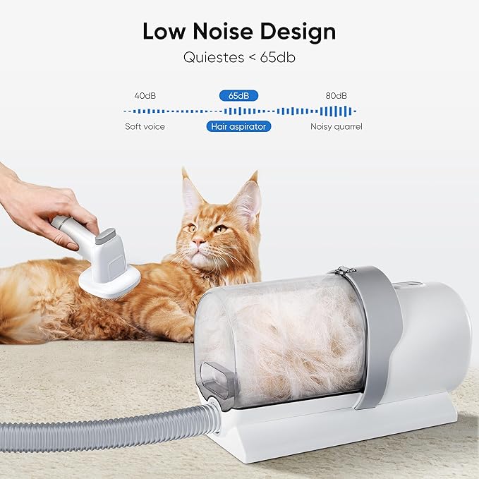 NEWBULIG Pet Grooming Vacuum Kit for Cats and Dogs, 2.5L Dust Cup | 3 Suction Modes and 5 Groomer Tools, Low Noise for Cats, Dogs Other Animals Hair Trimmer, White