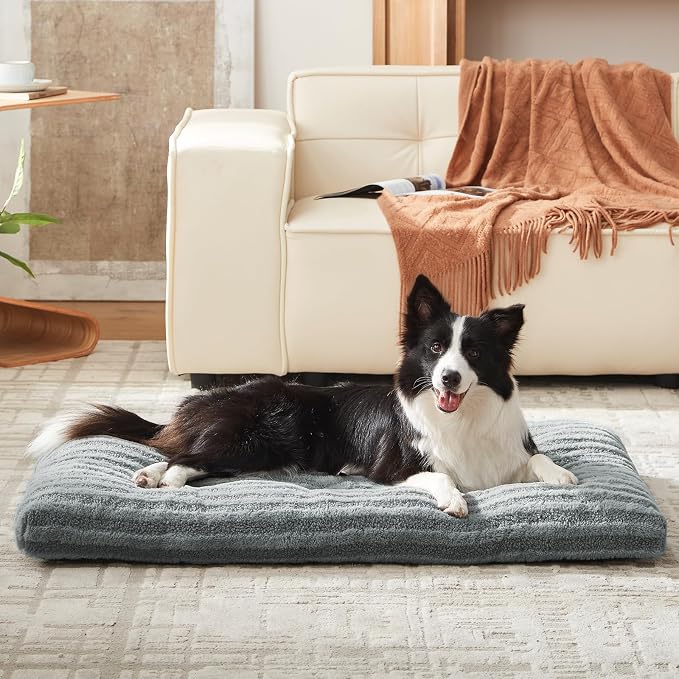 FURTIME Washable XXL Dog Bed for Extra Large Dogs, Giant Dog Crate Beds | Comfy Fluffy Kennel Pad Anti-Slip Pet Sleeping Mat, Machine Washable Dogs Pillow, 47"x29"x4", Gray