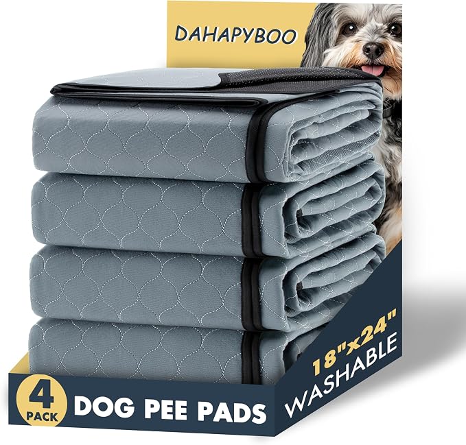 DAHAPYBOO Washable Pee Pads for Dogs 18x24,4 Pack | Reusable Puppy Pads for Dogs Non-Slip Waterproof Pet Training Pads for Crate, Playpen, Bed, Sofa,Whelping Box, Potty Training