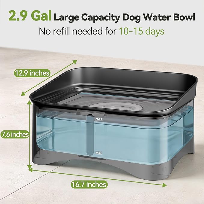 UPSKY 2.9Gal No Spill Dog Water Bowl, 4 Height Adjustable Elevated Bowl | Super Large Capacity, Slow Drinking Feeder, No-Splash, Anti-Slip, Folding Design, Suitable for Senior Dog and Multi-Pet Homes