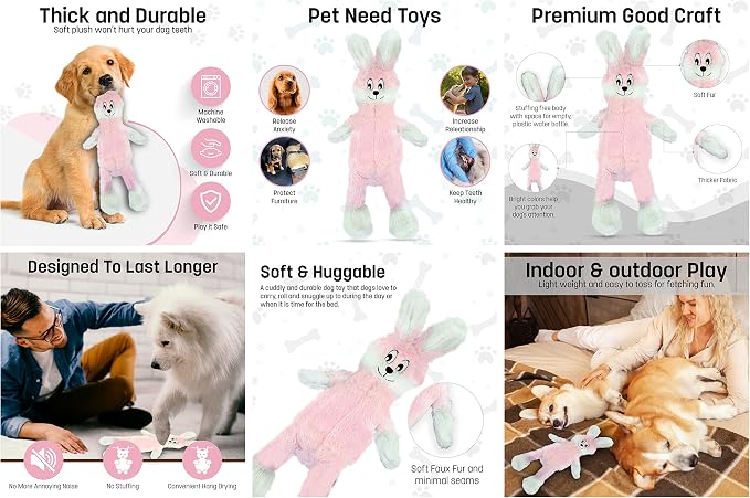 FGA MARKETPLACE Frog-Pink Rabbit Flat NO Stuffing NO Squeak Plush Dog Toy, Funny Style Will Entertain Your Pet for Hours, Recommended for Small and Medium Dog 21 INCH Long