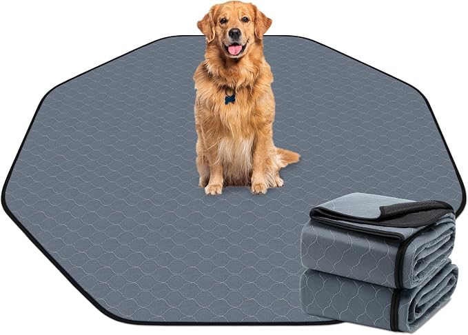 Bunlitent Washable Pee Pads for Dogs, 63'' Diagonal Octagon, 2 Pack, Grey | Designed for 24'' Width 8 Panels Dog Playpen, Non-Slip, Super Absorbent, Reusable, Waterproof, For Dog Playpen, Crate, Car
