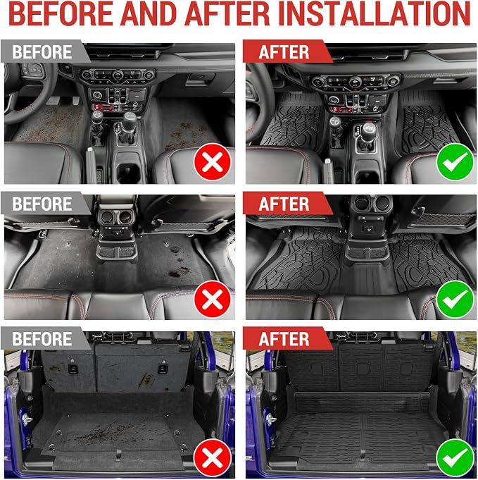 Cargo Mat with Floor Mat Compatible with 2021-2025 Jeep Wrangler JL Unlimited 4XE 4 Door, Floor Liner Seat Back Cover TPE Rear Cargo Liner for 2024 Jeep Wrangler JL/JLU Accessories