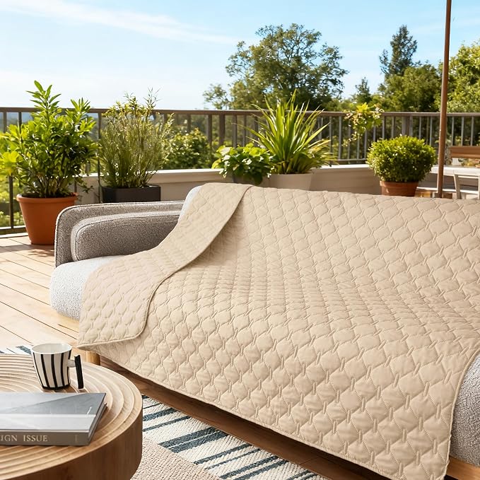 gogobunny Waterproof Dog Blankets for Large Dogs, Pet Bed Cover Breathable | Washable Pee Pads, Quilted Throw Blanket, Furniture Protector for Couch Sofa Bed Car, 82x82 Inch Dark Beige